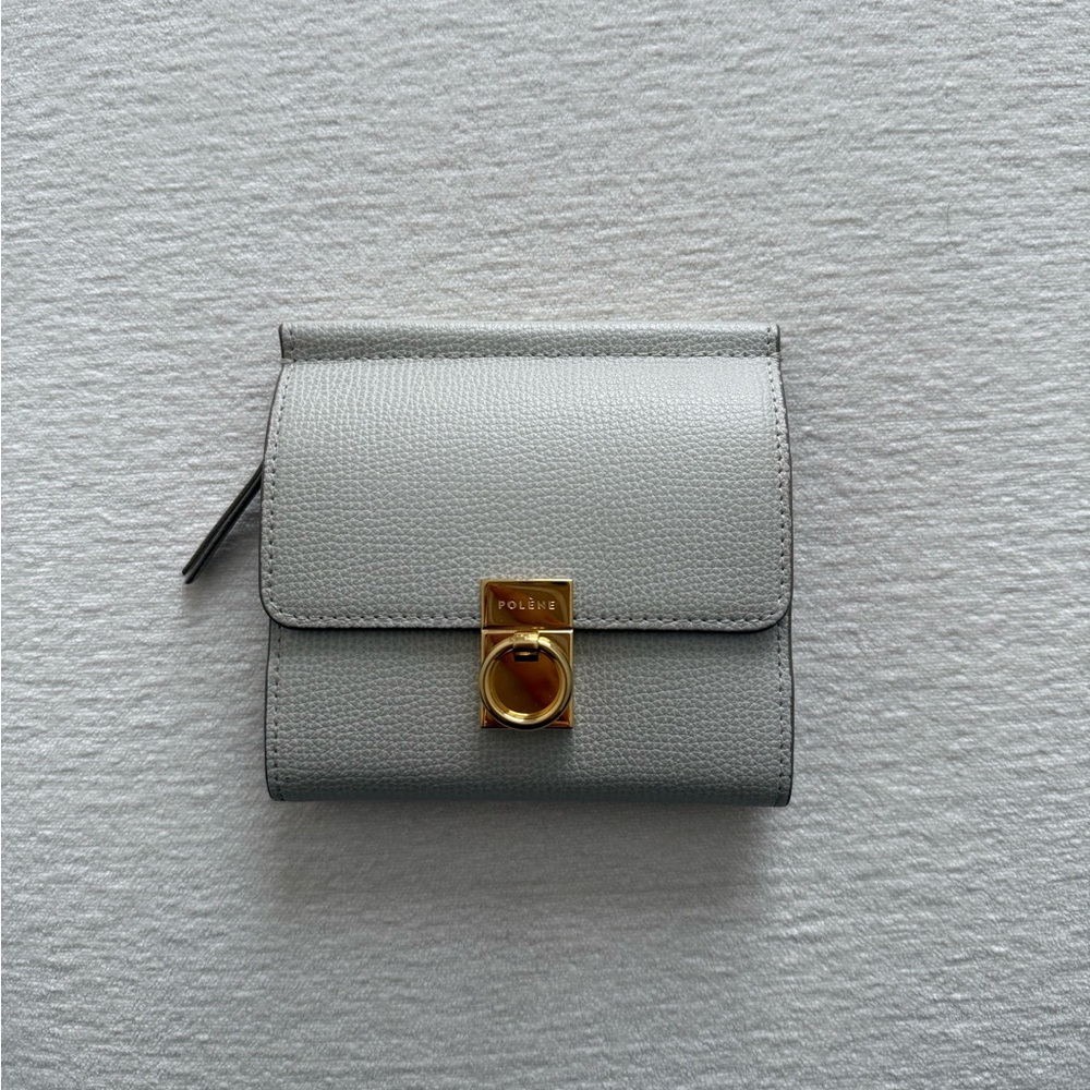 Polene Small Gray Leather Wallet with Gold Hardware